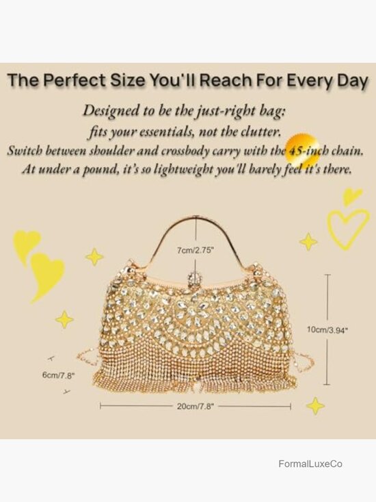 Abvokury Women Fringe Rhinestone Clutch Evening Bag Crystal Handbag Elegant Mesh Purse
